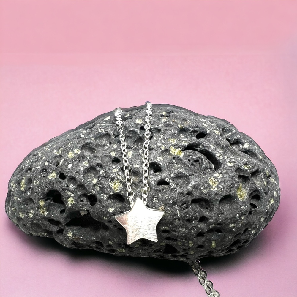 Satin Finish Little Star Necklace Pendant Sterling Silver 925 , Minimalist
